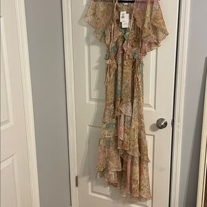 MISA Los Angeles- Floral Print Ruffle maxi Dress NWT